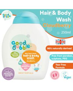 Good Bubble Baby Hair & Body Wash w/ Cloudberry Extract (250ml) / 98% Naturally Derived / Free from parabens & sulphates / Tear-free Formula / Made in the UK