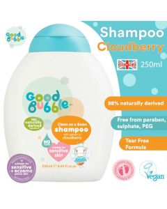Good Bubble Baby Shampoo w/ Cloudberry Extract (250ml) / 98% Naturally Derived / Free from parabens & sulphates / Tear-free Formula / Made in the UK